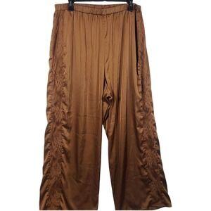Sofia Intimates XL Satin Wide Leg Lounge Pants Brown Lace Trim Y2K Loungewear